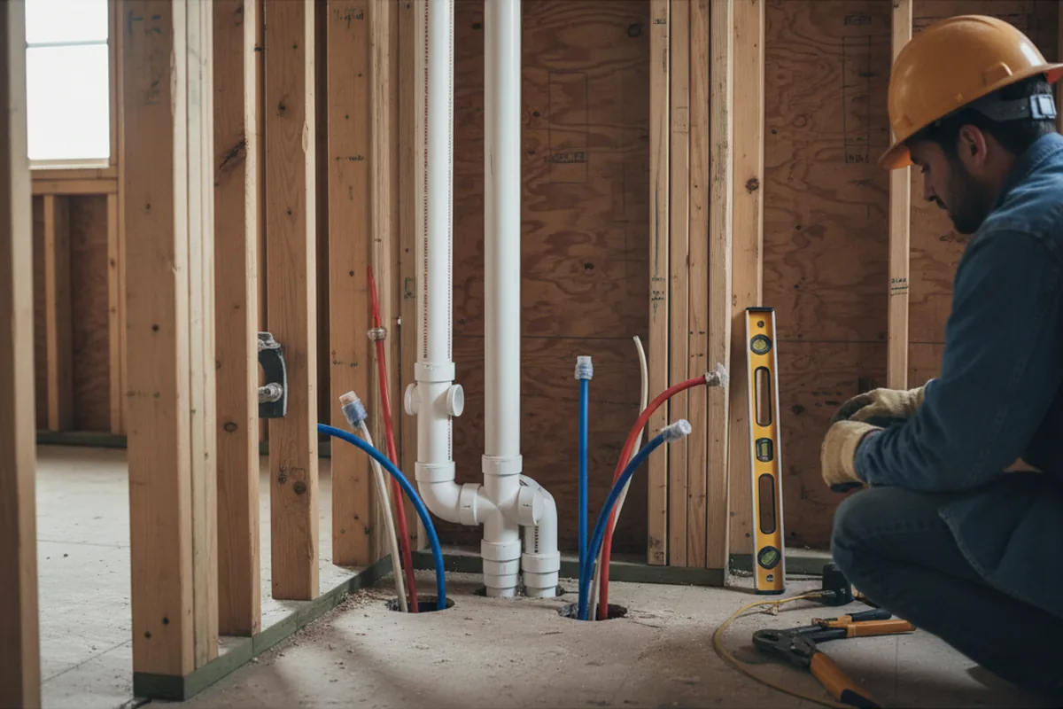 Drain and supply rough-in during Leak Detection in Jeff