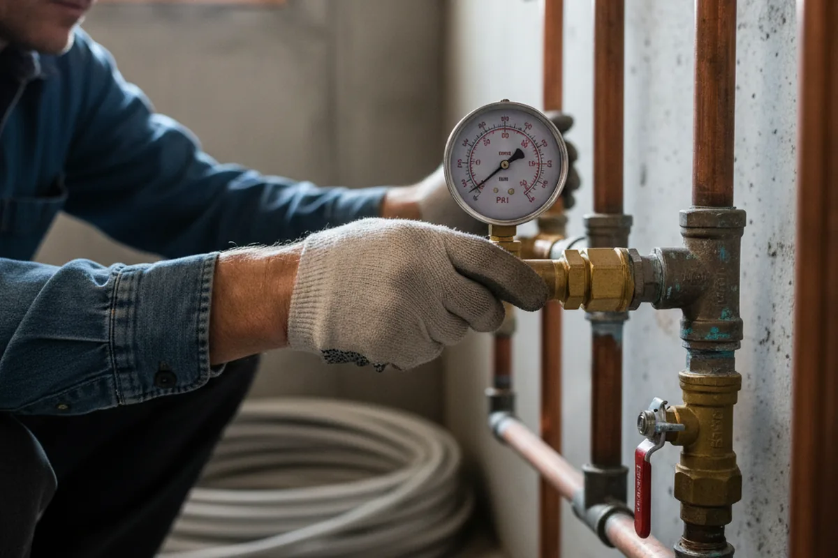 Pressure testing a repaired line during Water Line Repair in Jeff